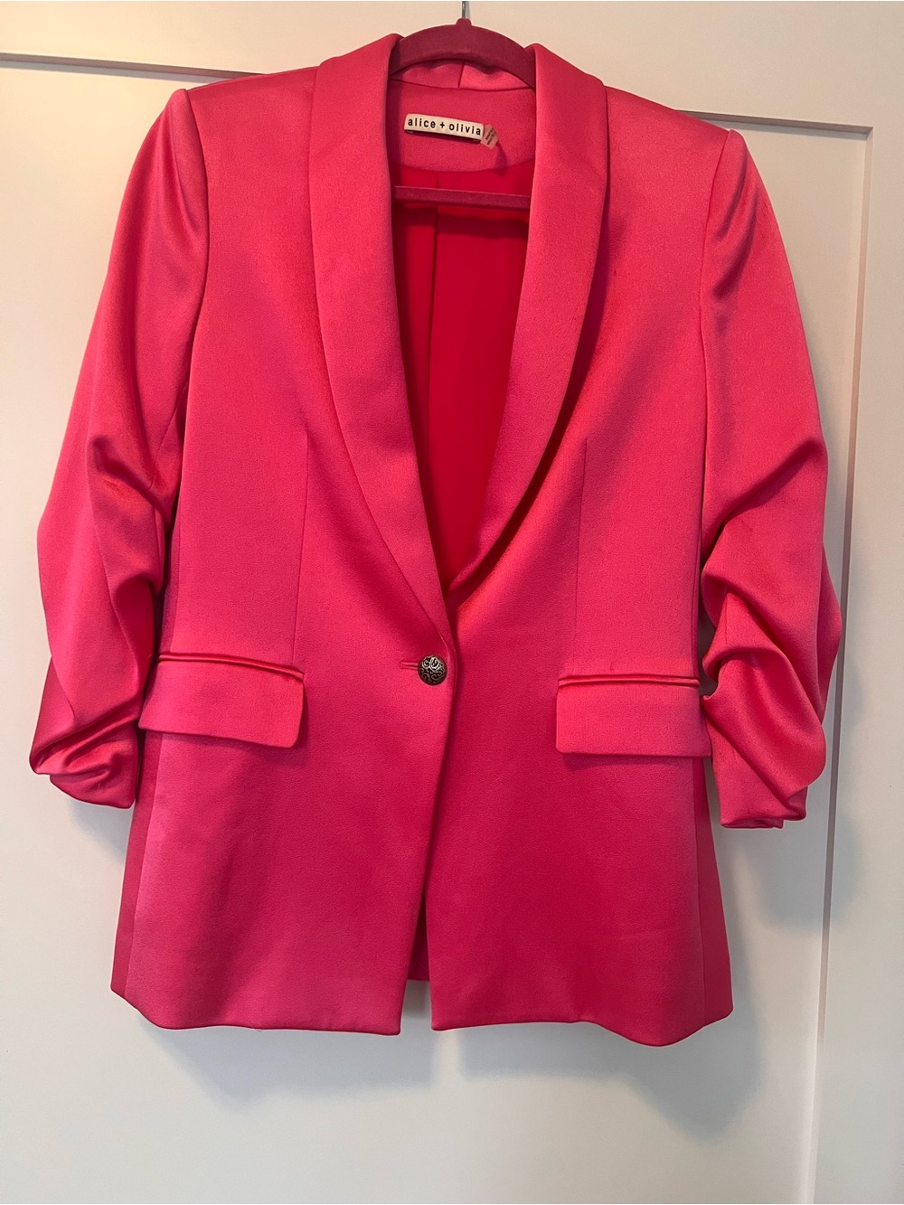 Alice + Olivia Bright Pink Satin Longline Blazer